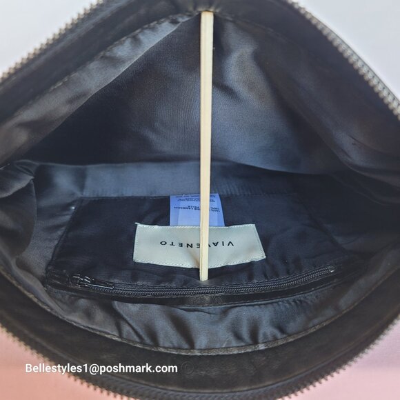 VIAVENETO Delilah Curly Lambskin Shearling Large Pouch/Wristlet- Black color - Picture 13 of 16